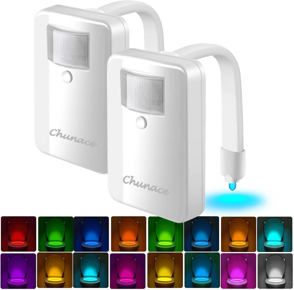 2 Pack Toilet Night Lights with Motion Activated Sensor.16-Color Changing LED Inside Toilet Bowl Nightlight. Cool Stuff for Bathroom Accessories Decor. Unique Gadgets for Men and Kids Brithday Gifts