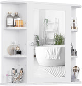 Shintenchi Bathroom Wall Cabinet with Mirror. Mounted Medicine Cabinets with 4 Internal and 6 Open Shelves. Mirrored Door Over The Toilet Storage. Solid White