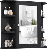 Shintenchi Bathroom Wall Cabinet with Mirror. Mounted Medicine Cabinets with 4 Internal and 6 Open Shelves. Mirrored Door Over The Toilet Storage. Solid White