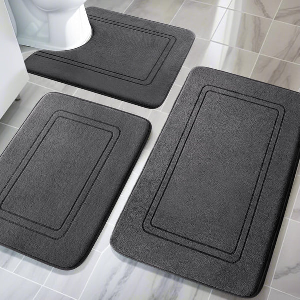 YIHOUSE Memory Foam Bath Mat Set. Non Slip Bath Mats for Bathroom. Super Soft and Water Absorbent Bath Rug Set. Machine Washable U Shape Toilet Mats. Dark Grey